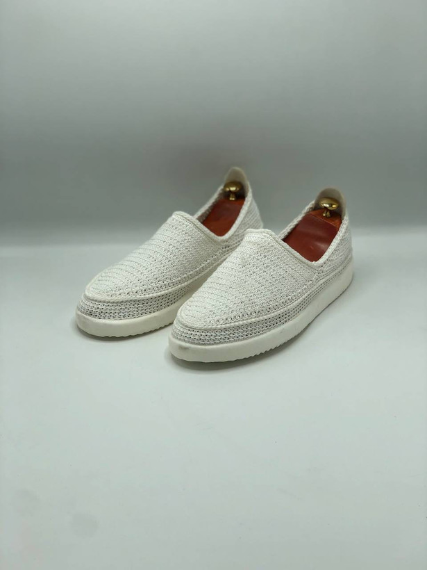 خرید گیوه مردانه سفید نخی با زیره پیو و کفی چرمی