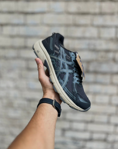 کتونی مردانه اسیکس Gel Venture 6 مشکی طوسی ارتشی نمای کنار