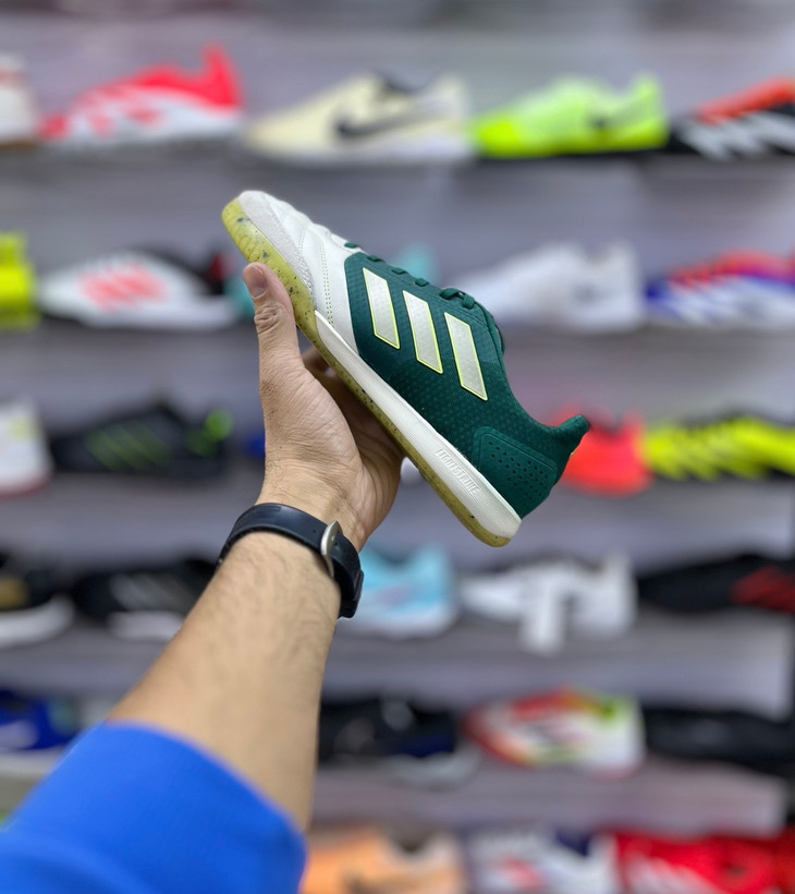 کفش فوتسال اورجینال آدیداس Top Sala Competition سبز سفید سه خط سفید تولید ۲۰۲۵