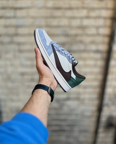 کتونی مردانه نایک تراویس اسکات آبی سبز با تیک قهوهای مستر کوالیتی